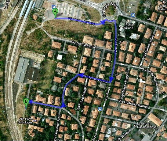 Percoroso dalla stazione dei treni Percorso dalla stazione dei treni